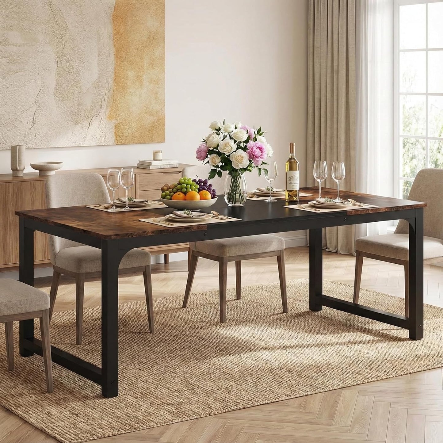 Eettafel – Rechthoekige Tafel – Industriële Eettafel – Dining Table – Grote Eetkamertafel – 180x80 cm – Robuust Houten Blad – Stabiel Metalen Frame