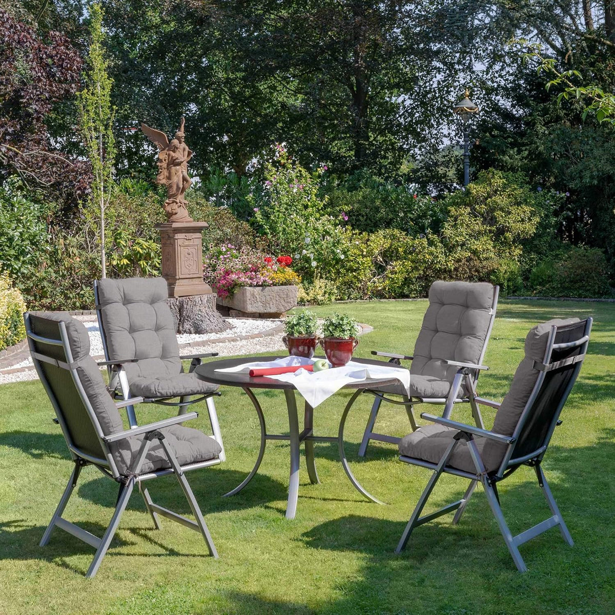 Beautissu Tuinkussen Set van 4 120x50x8cm Flair HL Zitkussen Hoge Rug Kussen Tuin Meubelen Kussen voor Tuinstoelen Rugkussen Lichtgrijs