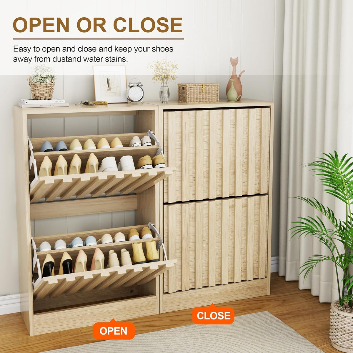 Schoenenkast – Schoenenrek – Opbergkast – Schoenentilt – Halmeubel – Verstelbare Verwijderbare Plank – Natuurlijke Houtlook 50x24x86,5 cm