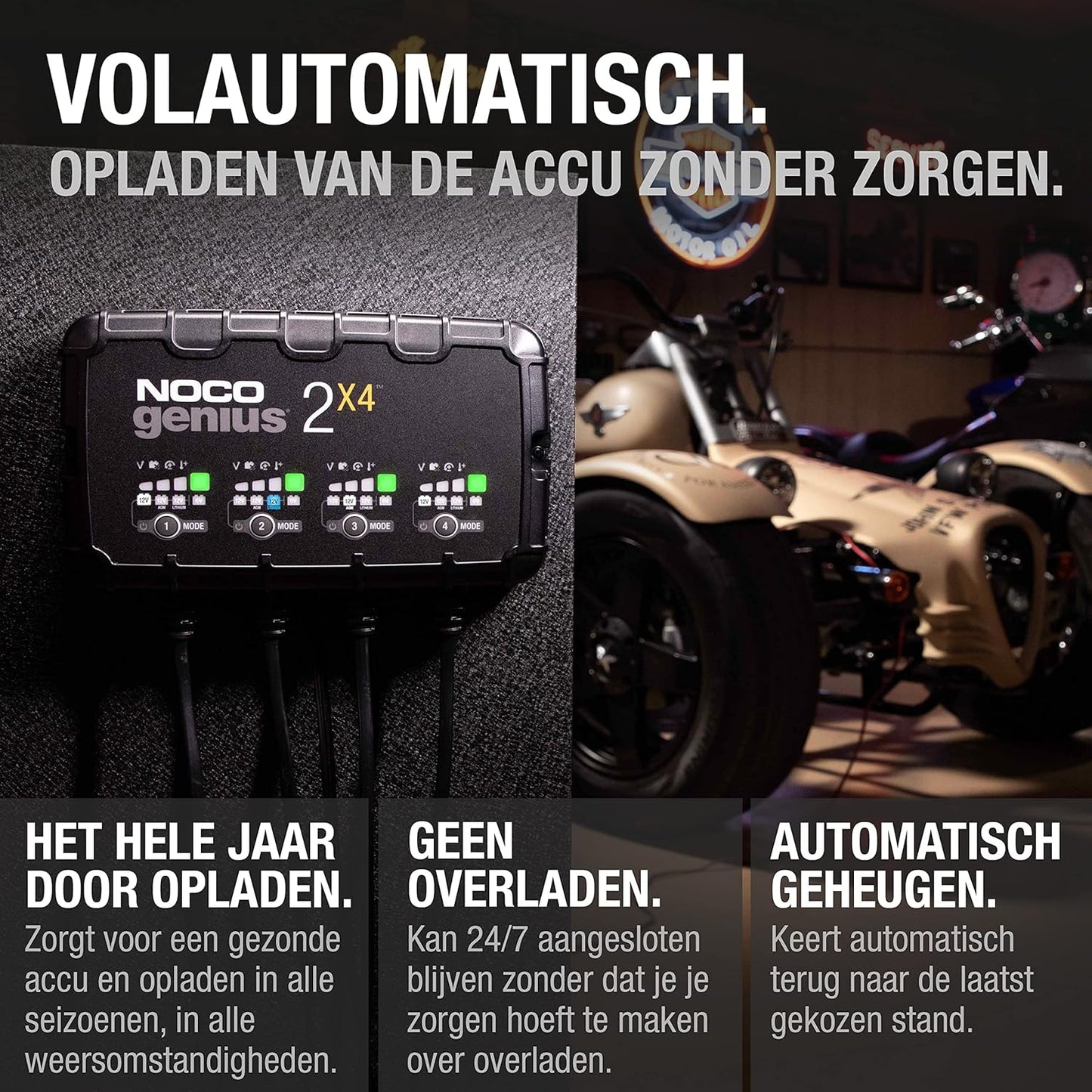 NOCO GENIUS2X4, 8A 4-Bank Automatische Oplader (2A per Bank), 6V en 12V Batterijlader, AGM, SLA, Gel en Lithium Auto-Acculader, Onderhoudslader, Druppellader en Desulfator - Auto, Motorfiets, ATV, RV
