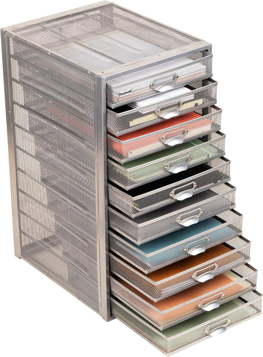 Mind Reader Metalen gaas, 10,7" L x 14" B x 21,25" H, Zilver, 10 laden