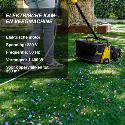 Elektrische Kunstgrasveger – Kunstgrasborstel – Kunstgrasreinigingsmachine – Kunstgrasveegmachine – Kunstgrasmaaier – 1.400 Watt Vermogen – 25L Opvangzak