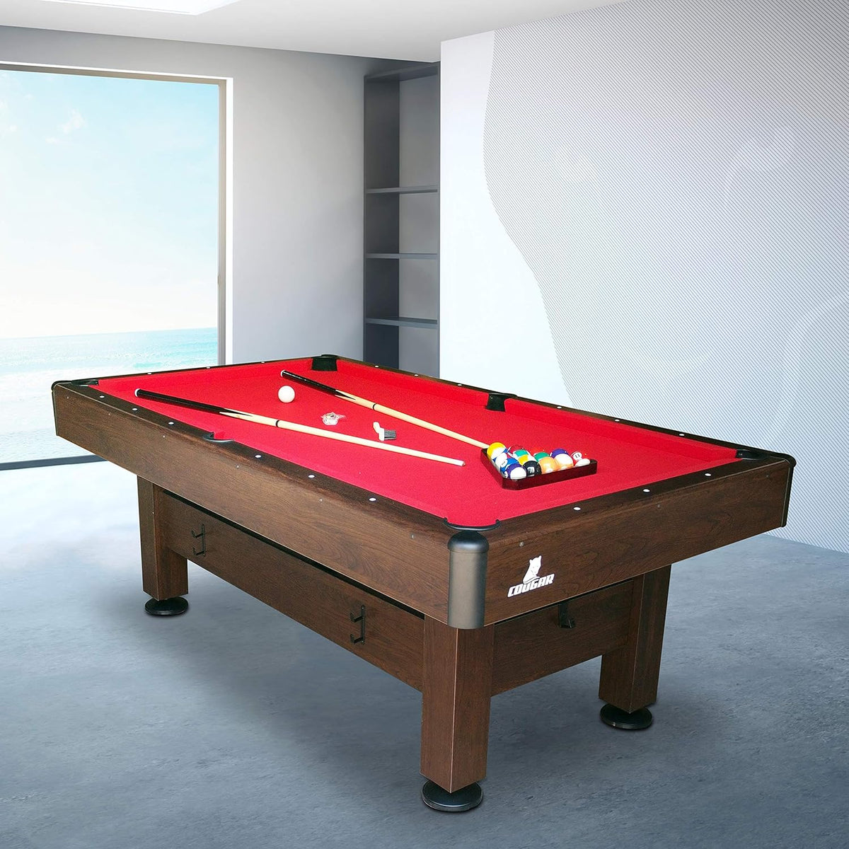 Cougar Saphir Pool Table 7ft in Brown & Red | Height Adjustable & Incl. Accessories | Indoor Billiard Table for Children & Adults - QUORE