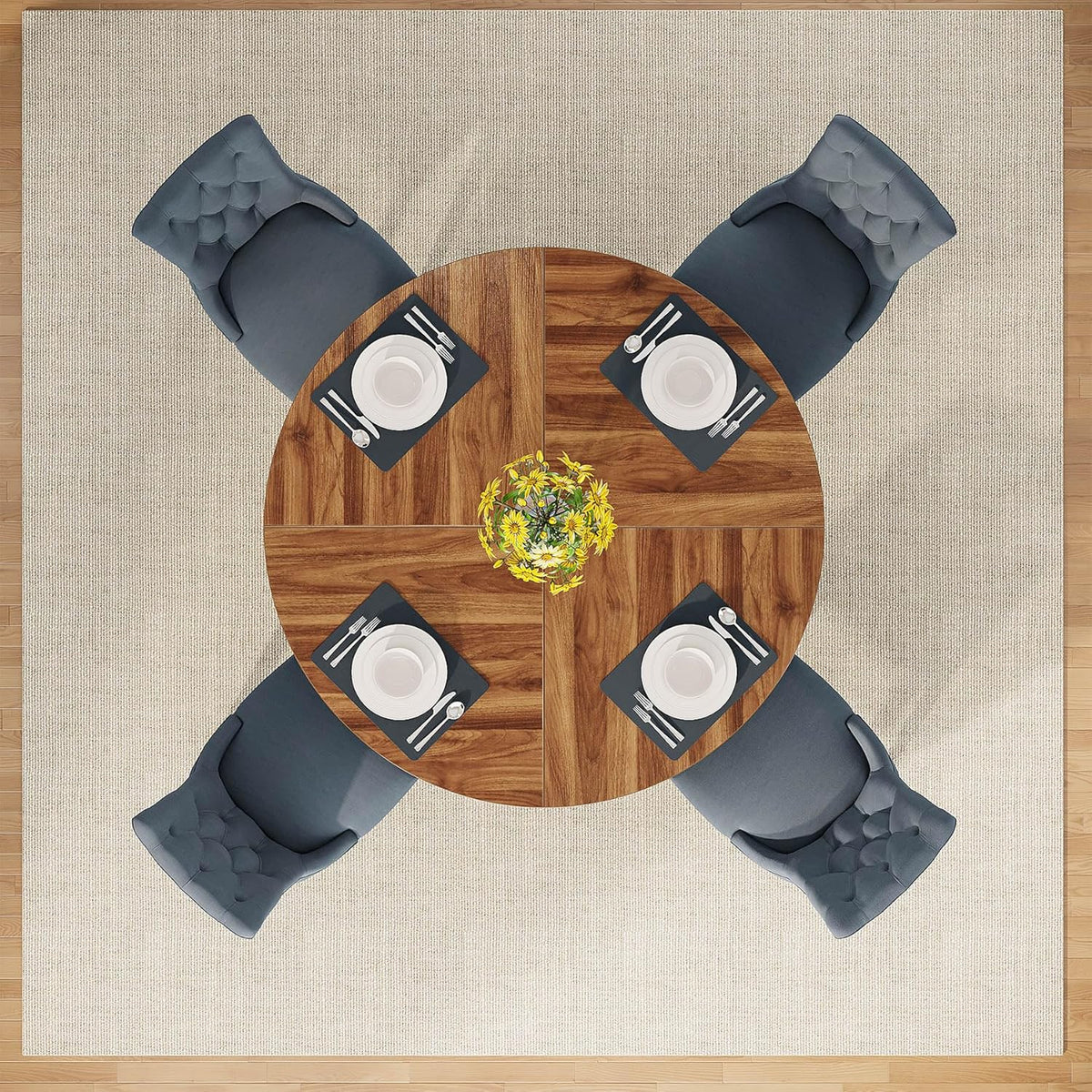 Tribesigns Round Dining Table 120cm, Kitchen Table Aesthetics for 4 People, Rustic Brown Wooden Top and Legs, Dining Room & Kitchen Table (Colour) - QUORE
