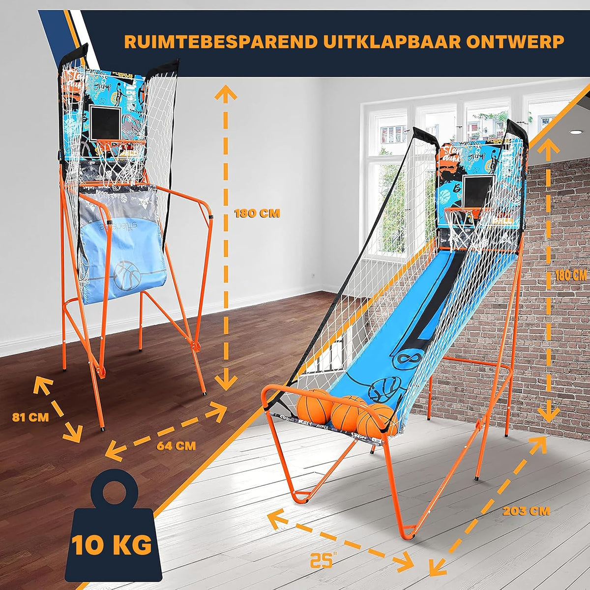 SereneLife Arcade Basketbalspel - Basketbalautomaat- met Elektronisch LED Digitaal Scorebord & Speeltijd Timer- Enkele Hoepel- Opvouwbaar - Schietsport voor Volwassenen- Blauw