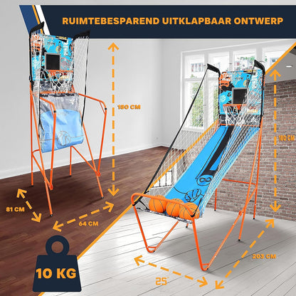 SereneLife Arcade Basketbalspel - Basketbalautomaat- met Elektronisch LED Digitaal Scorebord & Speeltijd Timer- Enkele Hoepel- Opvouwbaar - Schietsport voor Volwassenen- Blauw