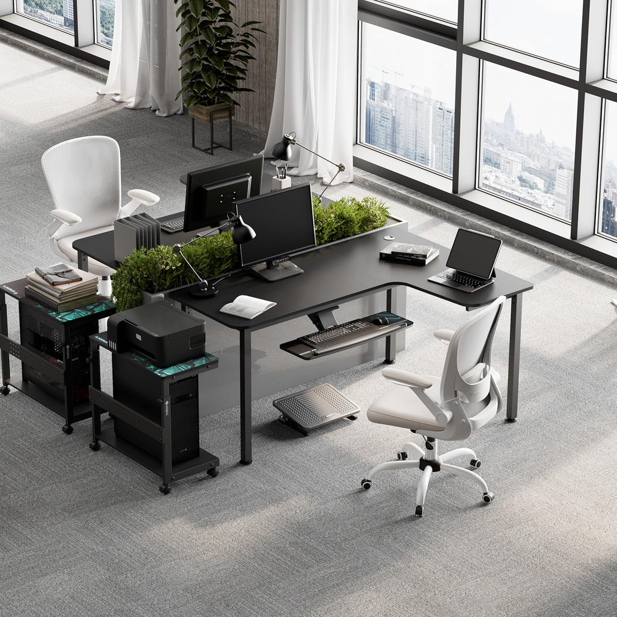Eureka Ergonomisch gaming-bureau. 155 cm Hoekbureau groot L-vormig gaming computerbureau met kabel management systeem en muismat voor thuiskantoor. Zwart, rechts