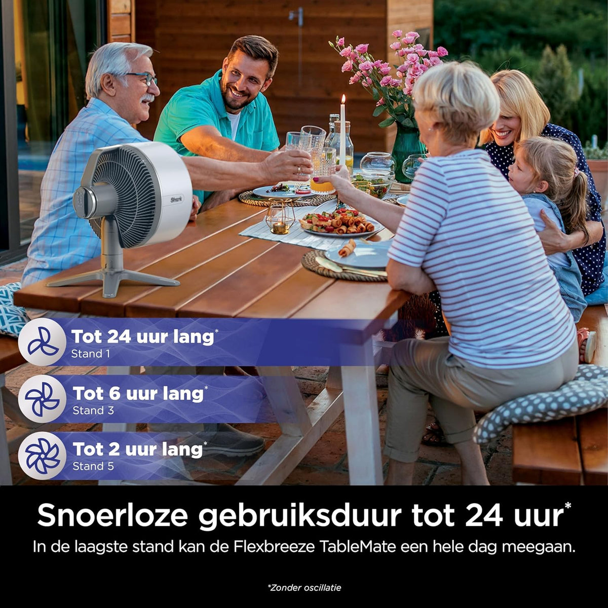 Shark FlexBreeze TableMate Snoerloze Ventilator Binnen & Buiten, Tot 24 Uur Gebruikstijd, Hoge Snelheid Koeling, 20 m Bereik, Stil & Duurzaam, 5 Snelheden, Oscillatie, Afstandsb., Wintermist FA150EU