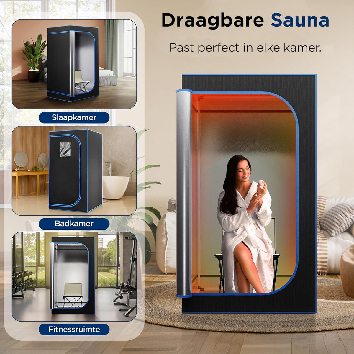 SereneLife Portable Sauna for Home Infrared Sauna Tent with Heated Foot Cushion and Foldable Chair-Sauna Box - Compact Personal Detox Sauna Remote Control for Home Spa, 90 x 180cm-Black - QUORE