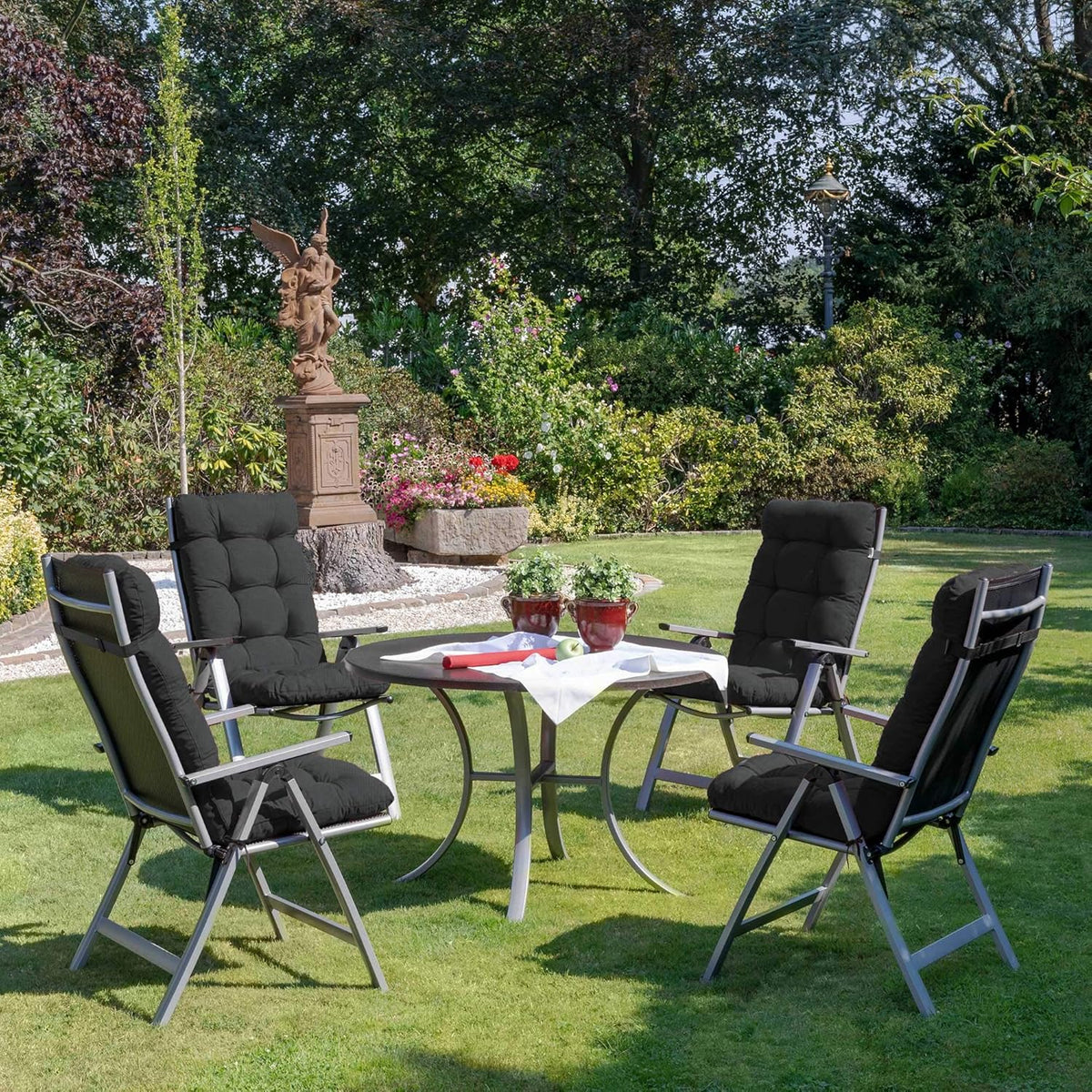 Beautissu Tuinkussen Set van 4 120x50x8cm Flair HL Zitkussen Hoge Rug Kussen Tuin Meubelen Kussen voor Tuinstoelen Rugkussen Grafietgrijs