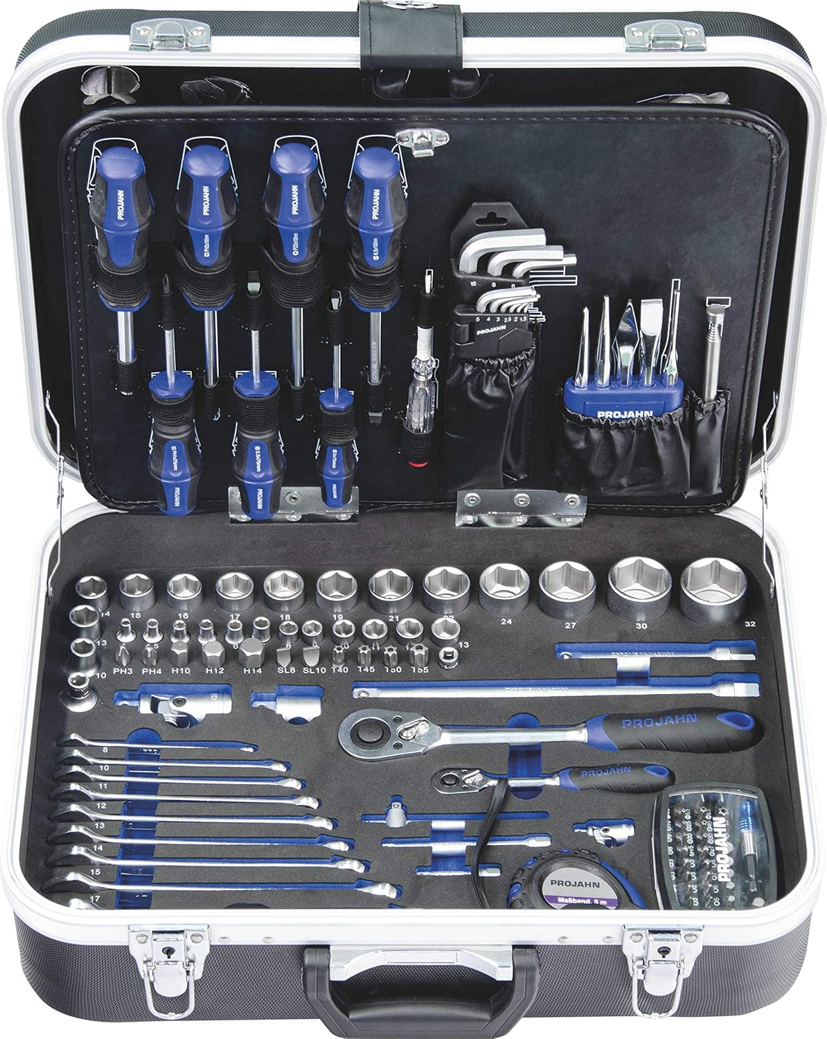 PROJAHN 8681 1/4" + 1/2" universele gereedschapskas, zwart, set van 149 stuks