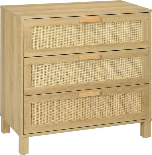 HOMCOM chest of drawers side cabinet with 3 drawers chest of drawers MDF natural 80 x 40 x 80 cm - QUORE