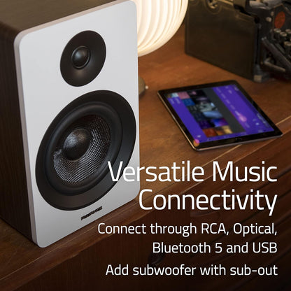 Fluance Ai61 2-weg 2.0 stereo boekenplankluidsprekers met 6,5 inch drivers, 120 W versterker voor draaitafel, tv, pc en Bluetooth 5 draadloze muziekstreaming - RCA, optisch, USB & Sub Out (Lucky