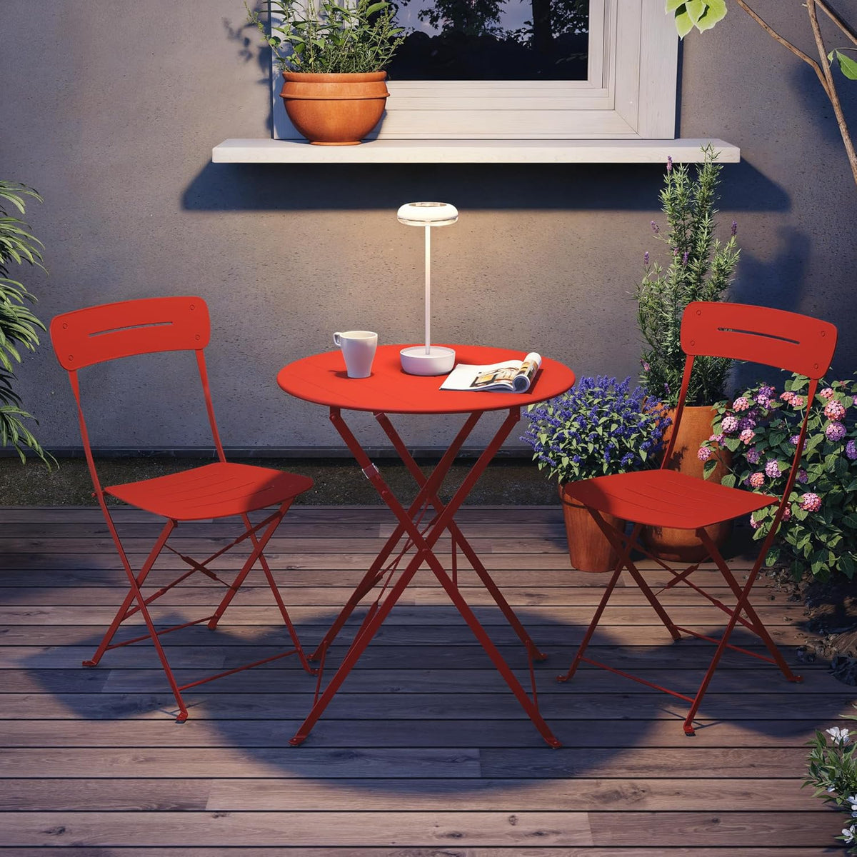 Grand patio Bistrotafel met 2 stoelen, balkonmeubelset, 3-delig, terrasmeubels, weerbestendig, bistroset, balkon, tuin, meubelset voor klein balkon (blauw)