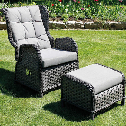 Mojawo Luxury comfort recliner chair flat rattan ear chair poly rattan, incl. upholstery and footrest adjustable backrest garden chair rattan chair - QUORE