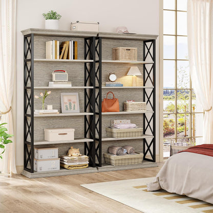 Tribesigns Bookcase, 6 Floors, 180 cm, Industrial Style, Freestanding, 5 Shelves, Tall Bookcase for Home Office, Living Room, Bedroom, Grey