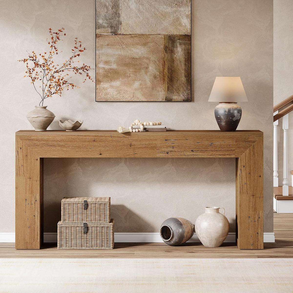 Tribesigns Console Table 160 cm Narrow Sofa Table, Wooden Hall Table Behind the Sofa, Industrial Entrance Table for Entrance, Hallway, Foyer, Living Room, Light Brown