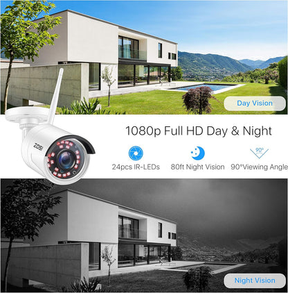 ZOSI 3MP Buiten Wlan Bewakingssysteem 8CH H.265 + HDMI NVR met 4 HD 3MP Megapixel WIFI Bewakingscamera Set zonder Harde Schijf, 24M IR Nachtzicht