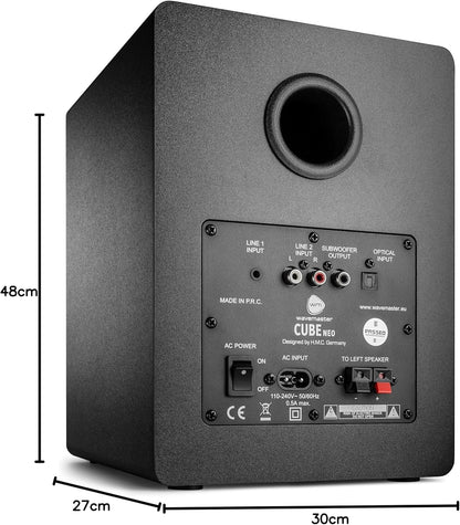 wavemaster CUBE NEO black - rek-luidsprekersysteem (50 Watt) met Bluetooth-streaming, digitale aansluiting en IR-afstandsbediening, actieve boxen, gebruik voor TV/Tablet/Smartphone, zwart (66380)