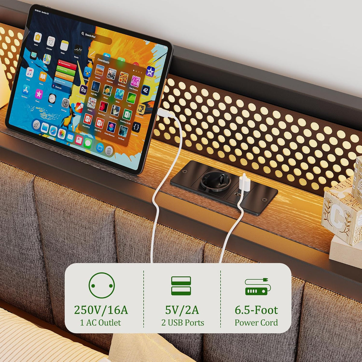 Bedframe met led, laadstation, eenpersoonsbed, logeerbed, metalen bed, gestoffeerd bed, 90 x 200 cm, bedframe van metaal, jeugdbed met lattenbodem, hoofdeinde in grijs, voor slaapkamer en