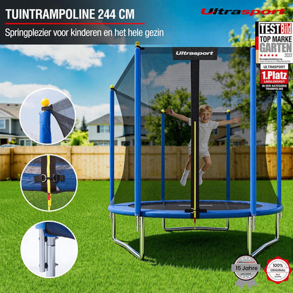 Ultrasport Uni-Jump Tuintrampoline, Ø 183-460 cm, TÜV Rheinland + GS getest, kindertrampoline, complete set met springmat, veiligheidsnet, verzinkte veren, gevoerde netpalen en randafdekking