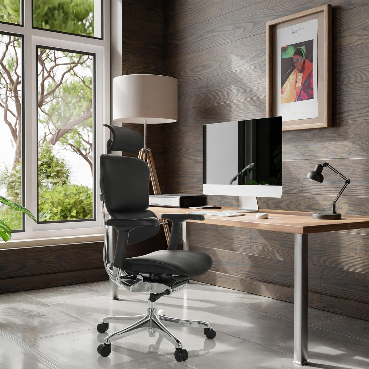 hjh OFFICE Ergonomische Ergohuman Gen2 Bureaustoel, ergonomisch design, bureaustoel met flexibele lendensteun, gevoerde zitting, zwart leer