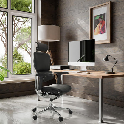 hjh OFFICE Ergonomische Ergohuman Gen2 Bureaustoel, ergonomisch design, bureaustoel met flexibele lendensteun, gevoerde zitting, zwart leer