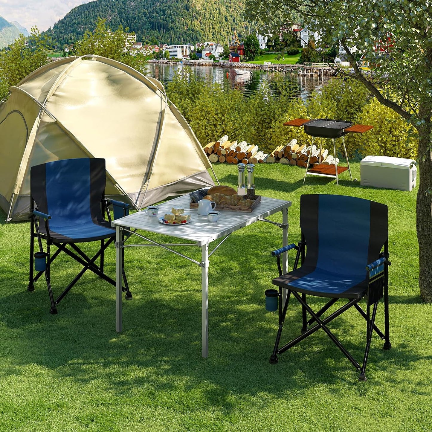 Campingtafel - Vouwtafel - Klaptafel - Draagbare - met Draagtas - voor Buiten - Binnen - Achtertuin - Tuin - Barbecue - Aluminium - 104 x 69 x 70cm - Zilver