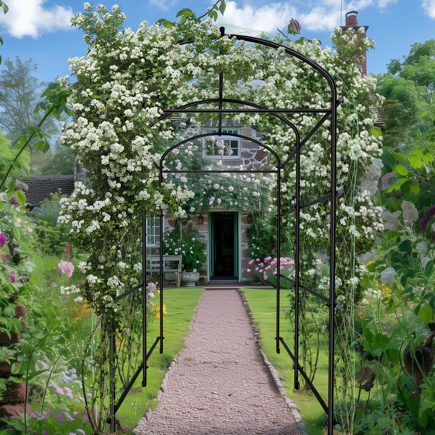 Klimrek – Klimboog – Tuinboog – Plantondersteuning – Klimframe – Hoogte 222 cm – Met Metalen Frame en Nylonneet