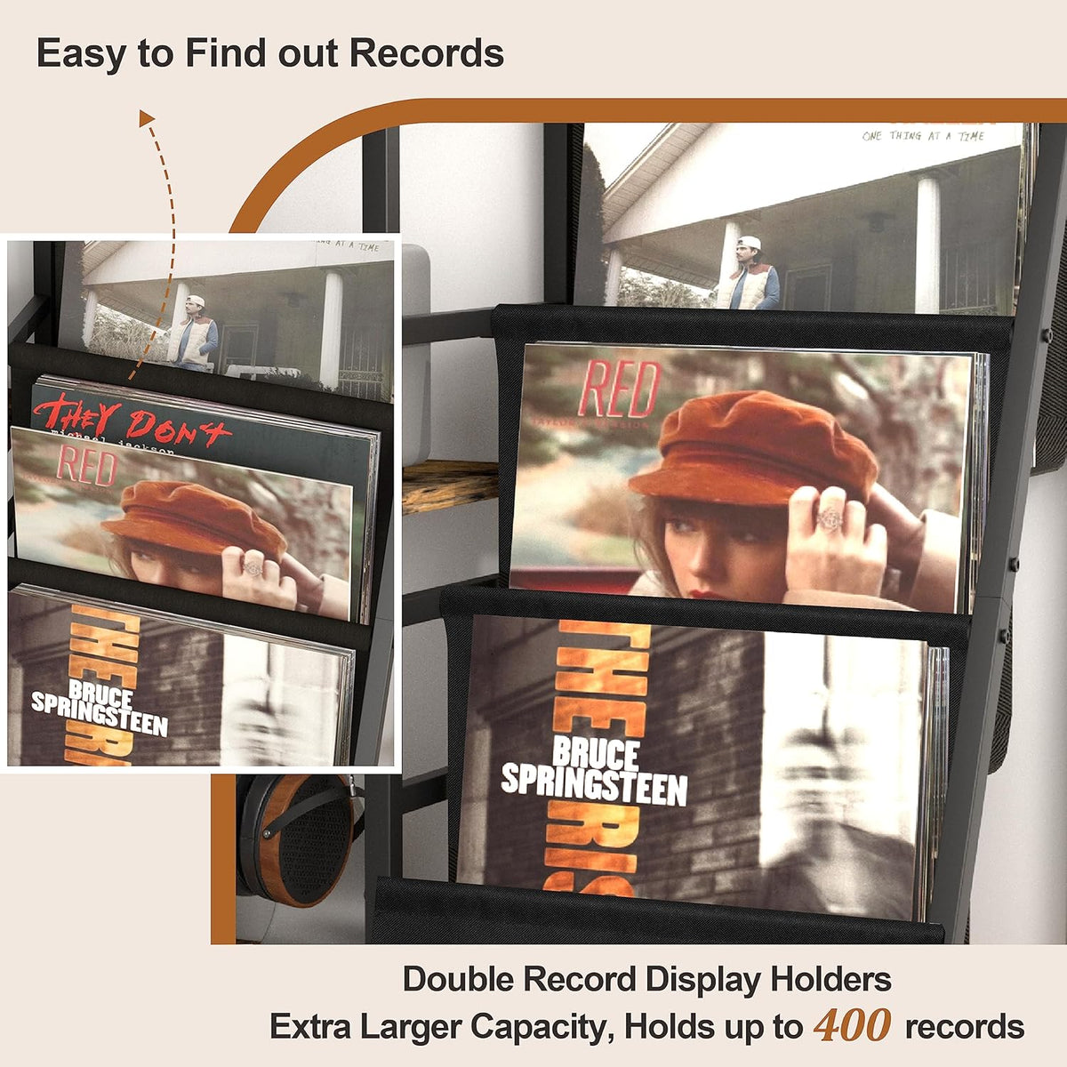 Bikoney Platenkast met Opbergruimte voor Platenspeler – Tafelkast voor Draaitafel met Display, Geschikt voor 280 LP's, Media Console met CD Rek voor Vinyl, Stereo & Draaitafel