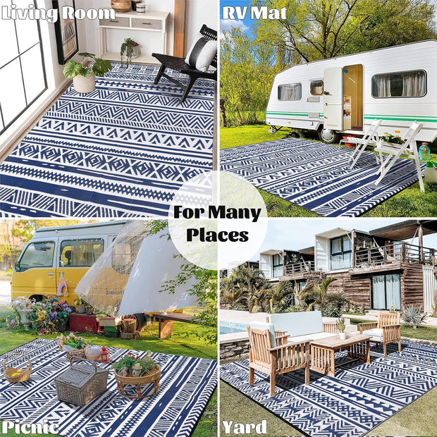 Buiten Vloerkleed - Buitenkleden - Buitentapijt - Opvouwbaar - UV-bestendig - Waterdicht - Omkeerbaar - Buitenmatten - voor Buiten - Balkon - Strand - Picknick -Terras - Rechthoekig - 240 x 300 cm - Blauw