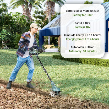FISHTEC ® Accu-motorhak met lithiumbatterij 18 V, werkbreedte 20 cm, werkdiepte 8 cm, 4 frezen, ergonomische dubbele handgreep, inclusief accu en oplader