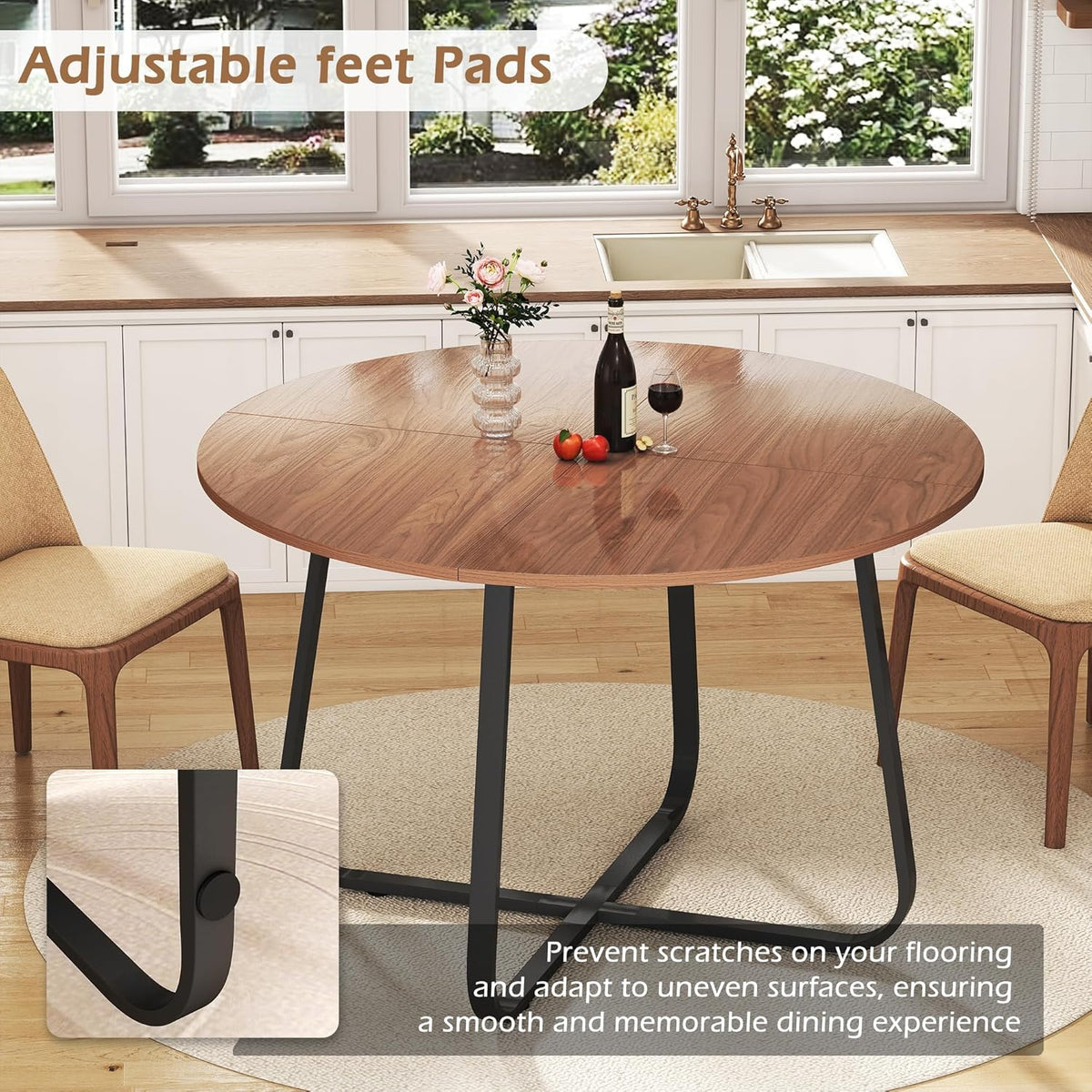 Eetkamertafels rond, 120 cm, houten eettafel, walnootbruin, moderne eettafel voor keuken, woonkamer, eetkamer, terras, binnenplaats, café, kantoor en andere plaatsen