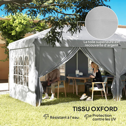 Outsunny Garden Gazebo Foldable 6 x 3 m Outdoor Gazebo Foldable Waterproof 4 Removable Side Walls 4 Windows + Carry Bag Light Grey