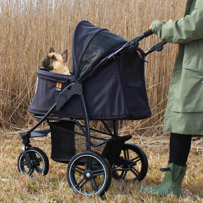 COOPER - Hundewagen & Haustier Buggy bis 32 kg mit Ablagekorb für Einkäufe, einfach faltbar, 3-Fach höhenverstellbar, Soft Touch Griffe, reflektierend und im modernes Design in schwarz