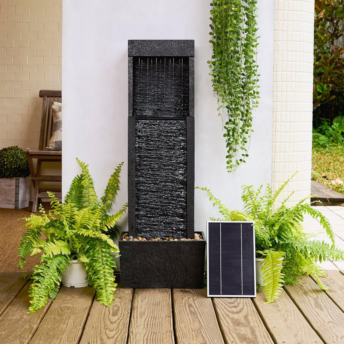Teamson Home 37,99" Athena Zonne-energie Outdoor Moderne Waterval Fontein, Zwart