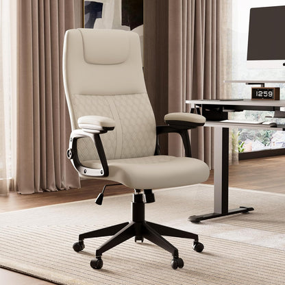 PU Lederen Bureaustoel – Ergonomische Bureaustoel – Executive Stoel – Comfortabele Werkstoel – Bureaustoel Met Lendensteun – Verstelbare Rugleuning 90-135° – Gewatteerde Armleuningen