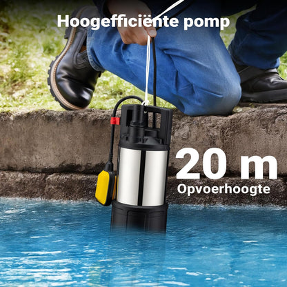 Wiltec dompelpomp met vlotterschakelaar 1200 W, hoge capaciteit dieptepomp tot 7 m diepte, waterpomp met 40 m opvoerhoogte, pomp voor schoon water, wegpompen van water, drainagepomp