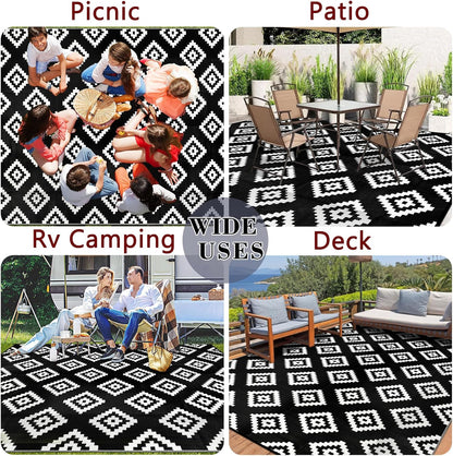 Buiten Vloerkleed - Buitenkleden - Buitentapijt - Opvouwbaar - UV-bestendig - Waterdicht - Buitenmatten - voor Buiten - Balkon - Strand - Picknick -Terras - Rechthoekig - 245 x 305 cm - Zwart