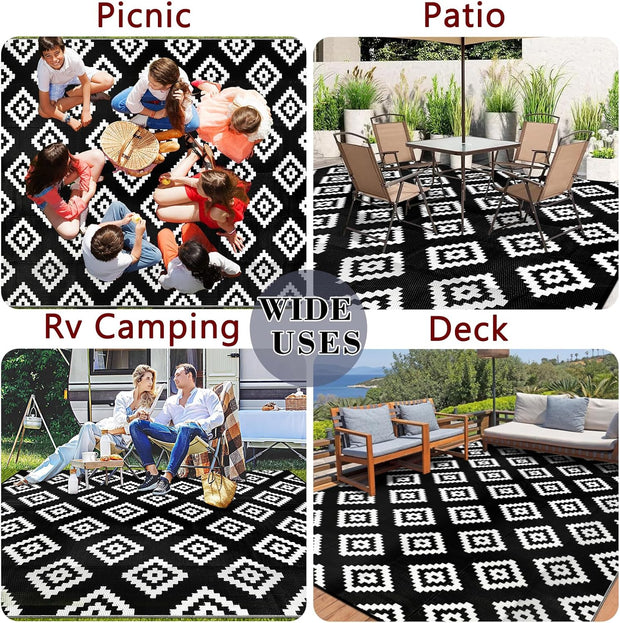 Buiten Vloerkleed - Buitenkleden - Buitentapijt - Opvouwbaar - UV-bestendig - Waterdicht - Buitenmatten - voor Buiten - Balkon - Strand - Picknick -Terras - Rechthoekig - 245 x 305 cm - Zwart