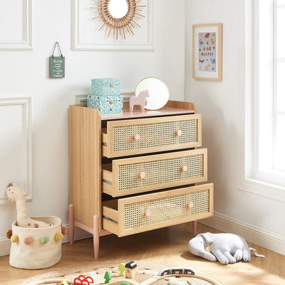 BAÏTA Kindercommode Pablo roze en rotan riet