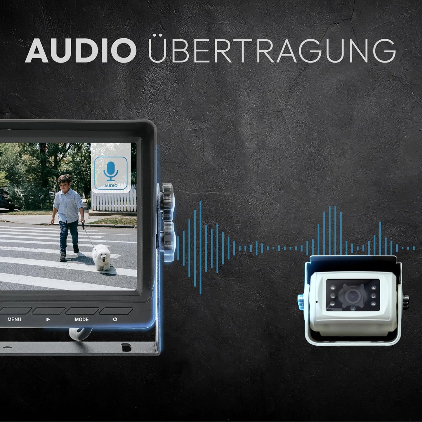 VSG24 24121 - 7" Premium achteruitrijvideosysteem voor campers & auto's, camera set incl. 20m kabel, nachtzicht, 120° hoek, 12-24 V, IP68 - Zwart