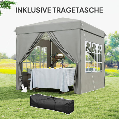 Outsunny Pavillon 2,5x2,5m, wasserabweisend Stabil Winterfest Pop-up Faltpavillon, UV Schutz 50+, Faltbar Partyzelt Gartenzelt mit 4 Seitenteilen Tasche Gartenpavillon für Camping Garten, Hellgrau - QUORE