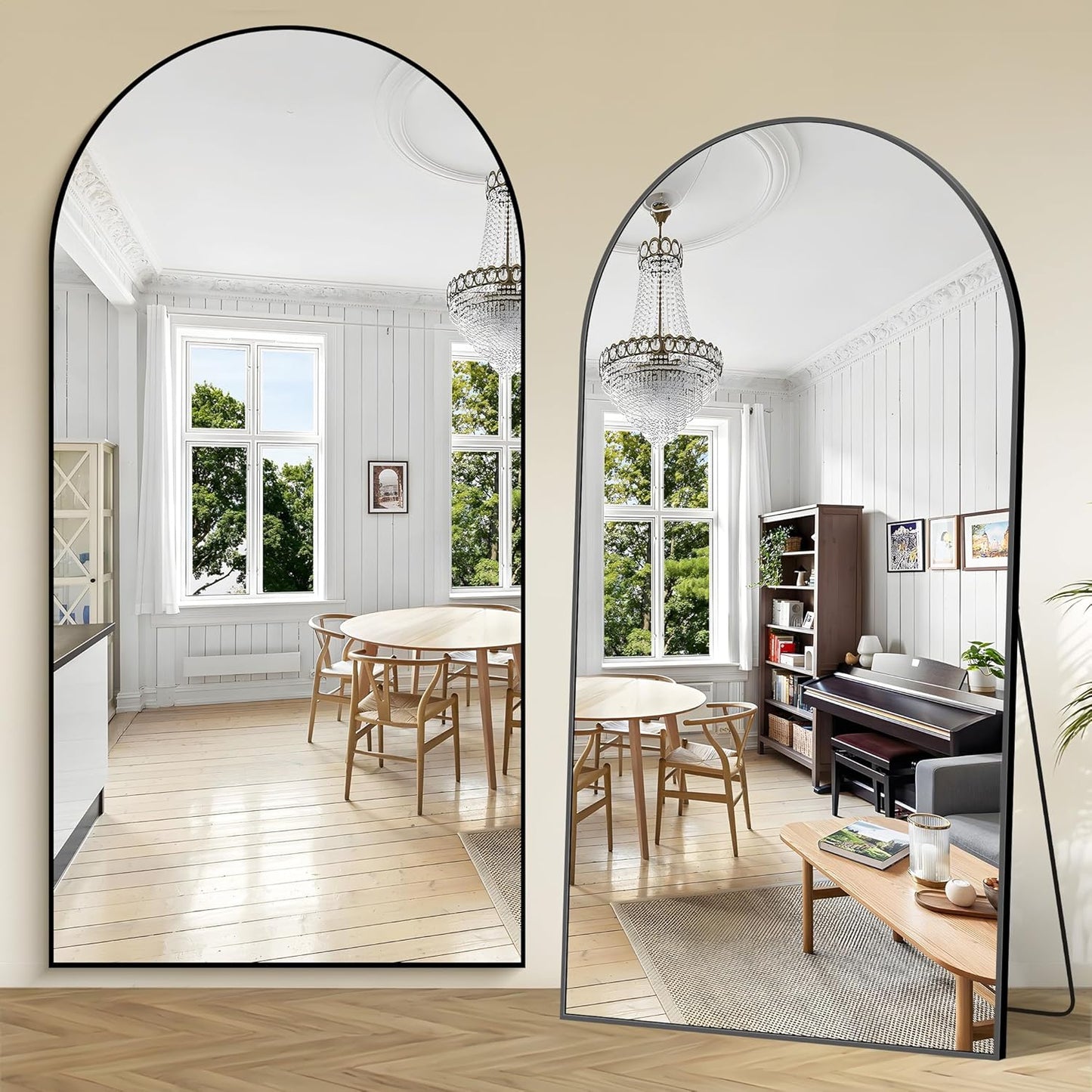 Boog full-body-spiegel, 203 x 103 cm, staande spiegel met zwart aluminium frame, grote wandspiegel, vloerspiegel voor slaapkamer, entree, hal, woondecoratie