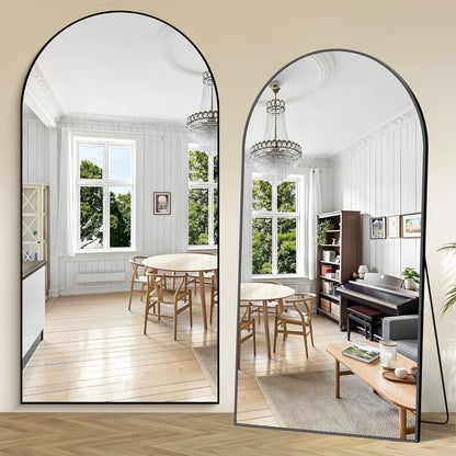 Boog full-body-spiegel, 203 x 103 cm, staande spiegel met zwart aluminium frame, grote wandspiegel, vloerspiegel voor slaapkamer, entree, hal, woondecoratie