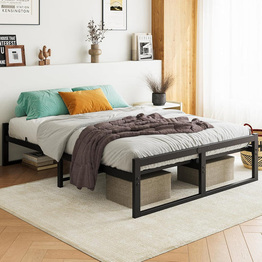 Kingsize Metalen Bed Frame Platform met Matrasbasis 27cm Onderbed Opslag Stalen Ondersteuning Geluidsbestendig 150x200cm