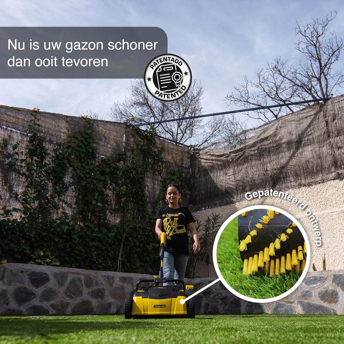 Elektrische Kunstgrasveger – Kunstgrasborstel – Kunstgrasreinigingsmachine – Kunstgrasveegmachine – Kunstgrasmaaier – 1.400 Watt Vermogen – 25L Opvangzak