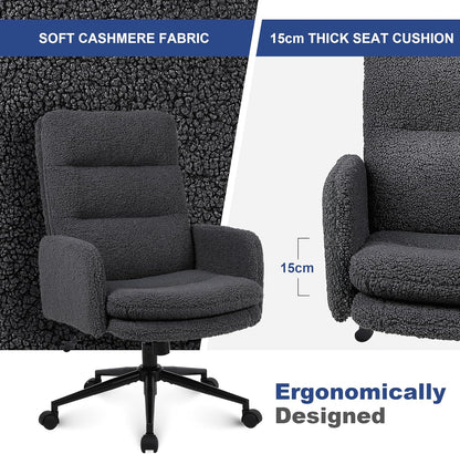 Youhauchair Bureaustoel met hoge rugleuning, bureaustoel van imitatiebont met verstelbare hoogte, comfortabele kaptafel van kasjmier, ergonomische bureaustoel voor thuis, donkergrijs