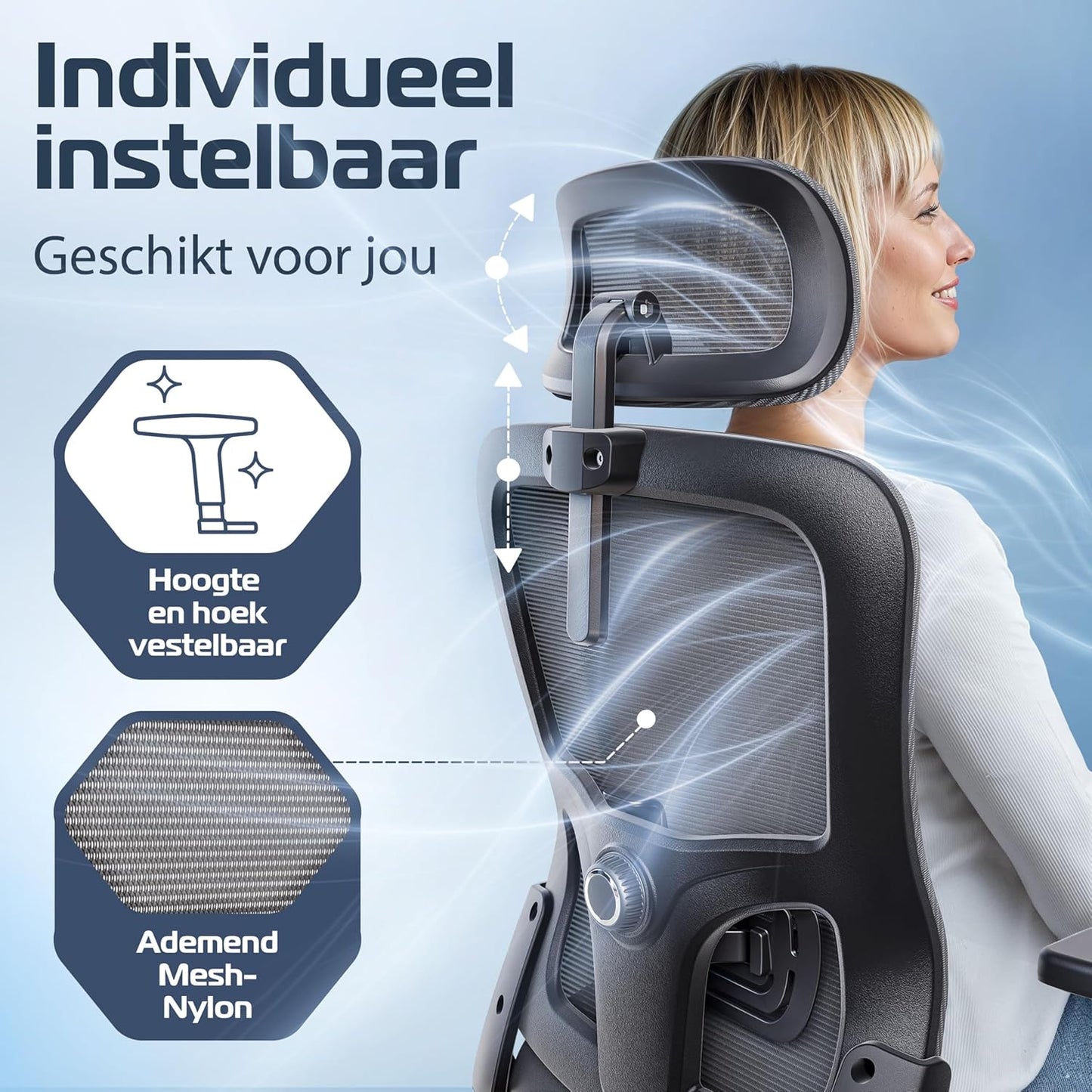Bureaustoel – Kantoorstoel – Gamestoel – Computerstoel – Office Chair – Ergonomisch Ontwerp – Ademend Mesh Materiaal – Verstelbare Armleuningen – Max. 150 kg