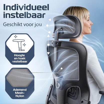 Bureaustoel – Kantoorstoel – Gamestoel – Computerstoel – Office Chair – Ergonomisch Ontwerp – Ademend Mesh Materiaal – Verstelbare Armleuningen – Max. 150 kg